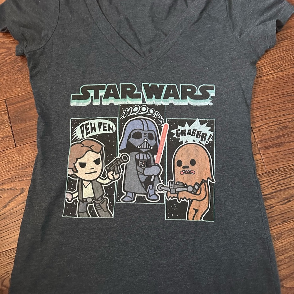 Star Wars Cartoon Graphic Tee - Dark Gray Juniors Medium